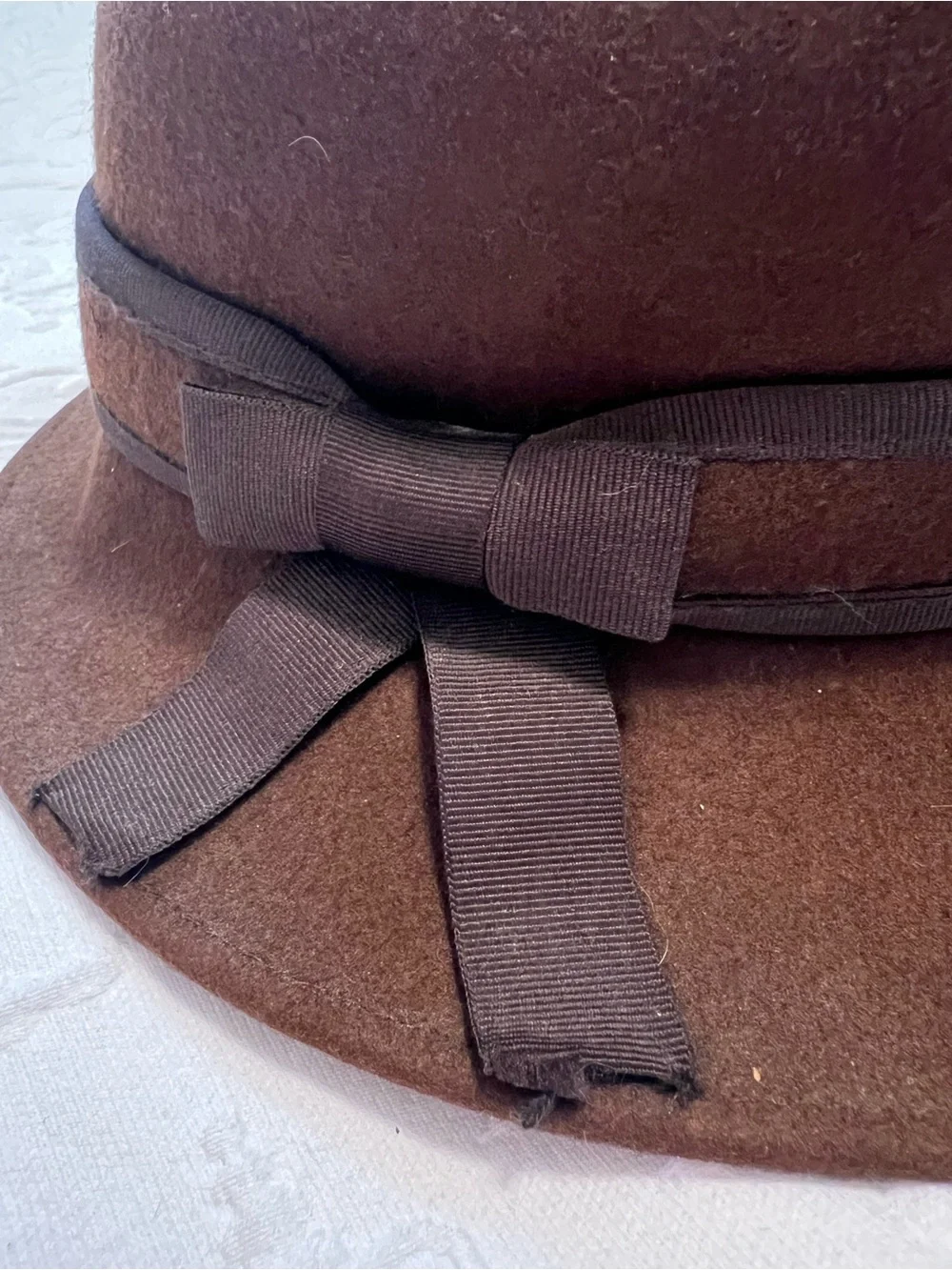 Scala Brown 100% Wool Felt Cloche Hat with Ribbon Bow